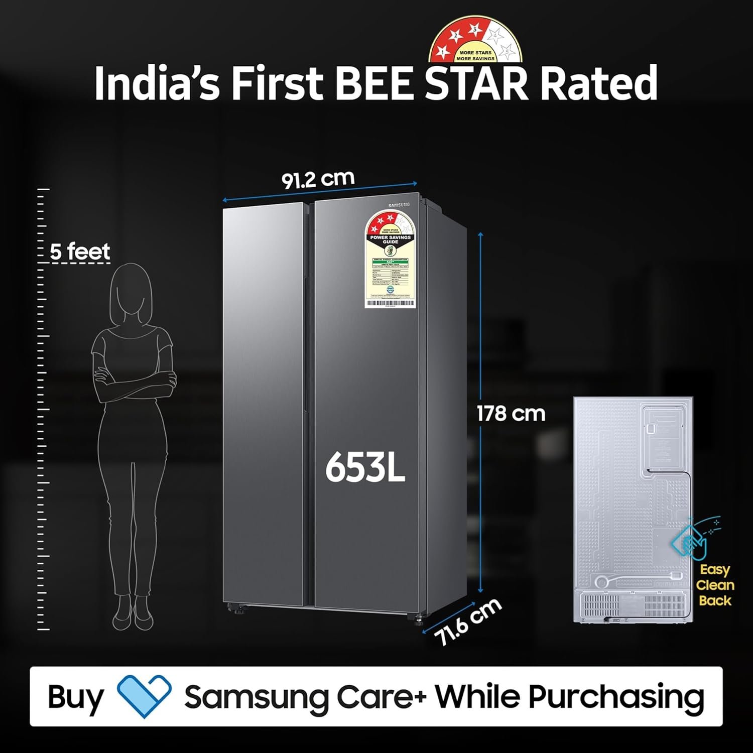 Samsung 653 L, 3 Star, Frost Free, Double Door, Convertible 5-in-1 Digital Inverter, Side By Side AI Enabled Smart Refrigerator with WiFi (RS76CG8003S9HL, Silver, Refined Inox) - Image 7