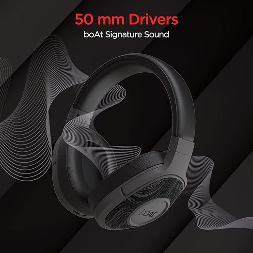 boAt Rockerz 550/Rockerz 558 Over Ear Bluetooth Headphones with Upto 20 Hours Playback, 50MM Drivers, Soft Padded Ear Cushions and Physical Noise Isolation(Black) - Image 6