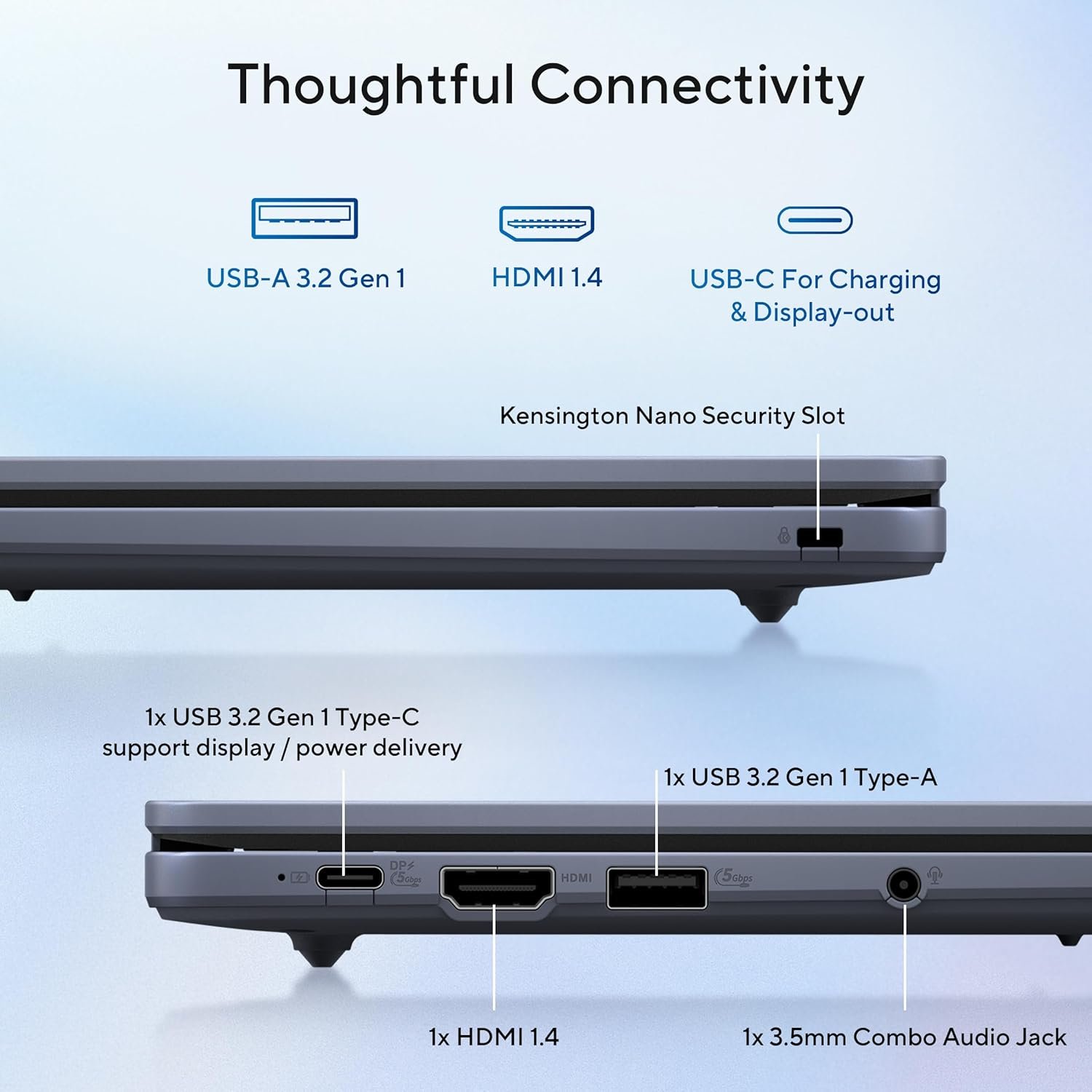 ASUS Chromebook CX1405, Intel Celeron N4500, 8GB RAM, 128GB, FHD 14"(35.56cm), Chrome OS, Quiet Blue, 1.4Kg, CX1405CKA-S60394, Intel UHD Graphics, 42WHrs, Thin & Light Laptop - Image 6