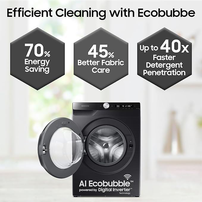 Samsung 8 kg, 5 star, Eco Bubble Technology, AI Control, Wi-Fi, Fully-Automatic Front Load Washing Machine (WW80T504DAB1TL, Hygiene Steam, Black Caviar, Awarded as Washing Machine Brand of the year) - Image 5