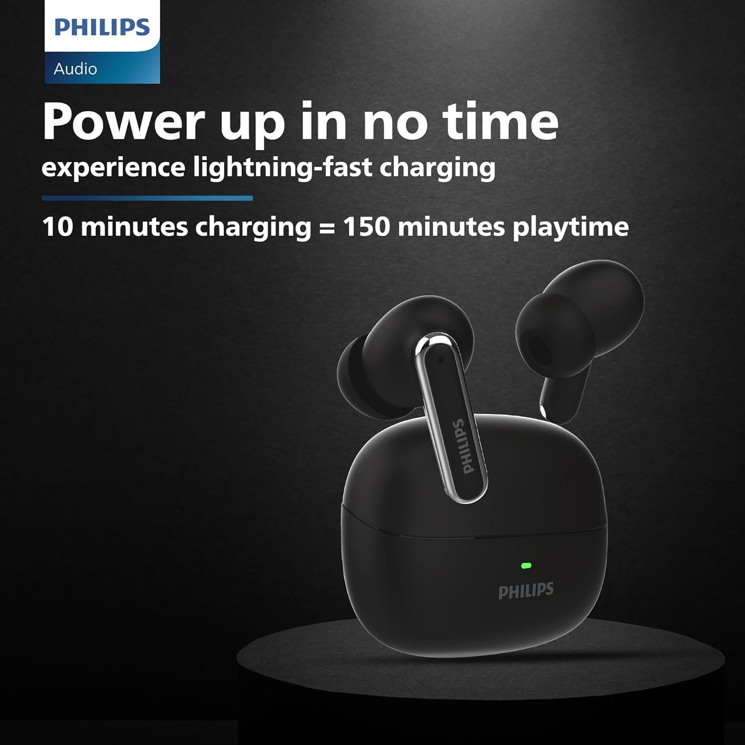 PHILIPS TAT1150BK/94 Premium Wireless Earbuds with ANC, Quad Mic ENC, Up to 55 Hr Playtime,13mm Neodymium Drivers,Multipoint, ergonomically Designed,IPX5 Water Resistance,Fast Charging (Deep Black) - Image 8
