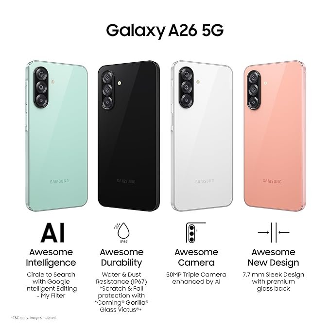 Samsung Galaxy A26 5G (Awesome Black, 8GB, 128GB) | Awesome Intelligence (AI) | Circle to Search | Gemini Live | FHD+ sAMOLED Display | 50MP OIS Camera | IP67 Rated - Image 8