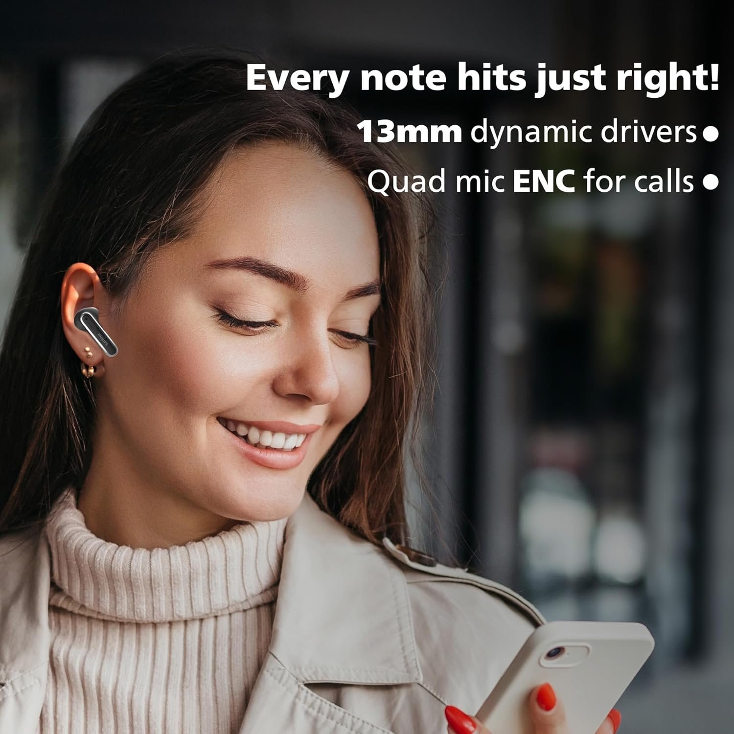 PHILIPS TAT1150BK/94 Premium Wireless Earbuds with ANC, Quad Mic ENC, Up to 55 Hr Playtime,13mm Neodymium Drivers,Multipoint, ergonomically Designed,IPX5 Water Resistance,Fast Charging (Deep Black) - Image 5