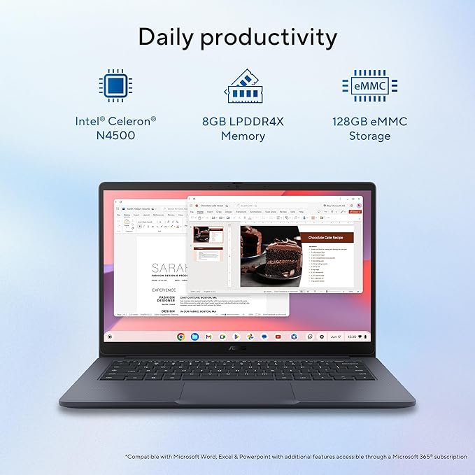 ASUS Chromebook CX1405, Intel Celeron N4500, 8GB RAM, 128GB, FHD 14"(35.56cm), Chrome OS, Quiet Blue, 1.4Kg, CX1405CKA-S60394, Intel UHD Graphics, 42WHrs, Thin & Light Laptop - Image 11