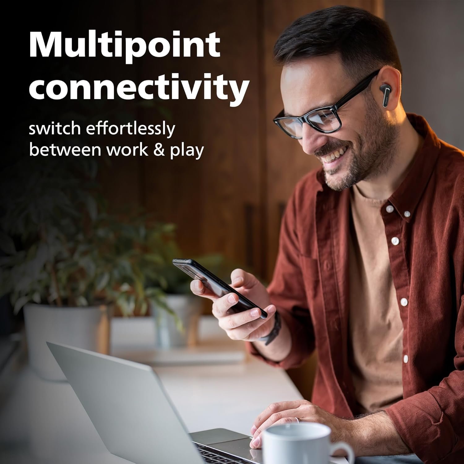 PHILIPS TAT1150BK/94 Premium Wireless Earbuds with ANC, Quad Mic ENC, Up to 55 Hr Playtime,13mm Neodymium Drivers,Multipoint, ergonomically Designed,IPX5 Water Resistance,Fast Charging (Deep Black) - Image 4