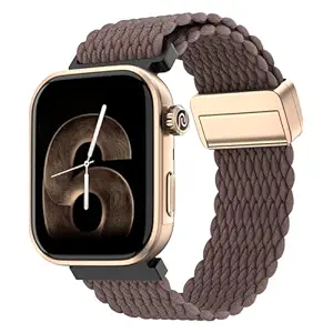 "Gold smartwatch with braided brown strap"