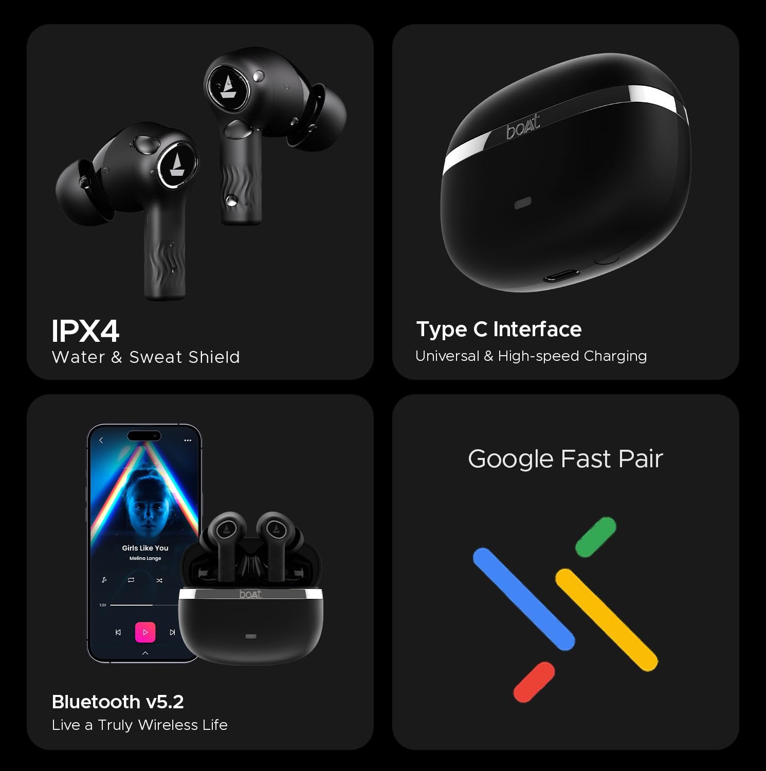 Boat Nirvana Ion, 120HRS Battery, Crystal Bionic Sound w/Dual EQ Modes, 4Mics ENx, App Support, Low Latency, IPX4, v.5.2 Bluetooth Earbuds, TWS Ear Buds Wireless Earphones with mic (Charcoal Black) - Image 4