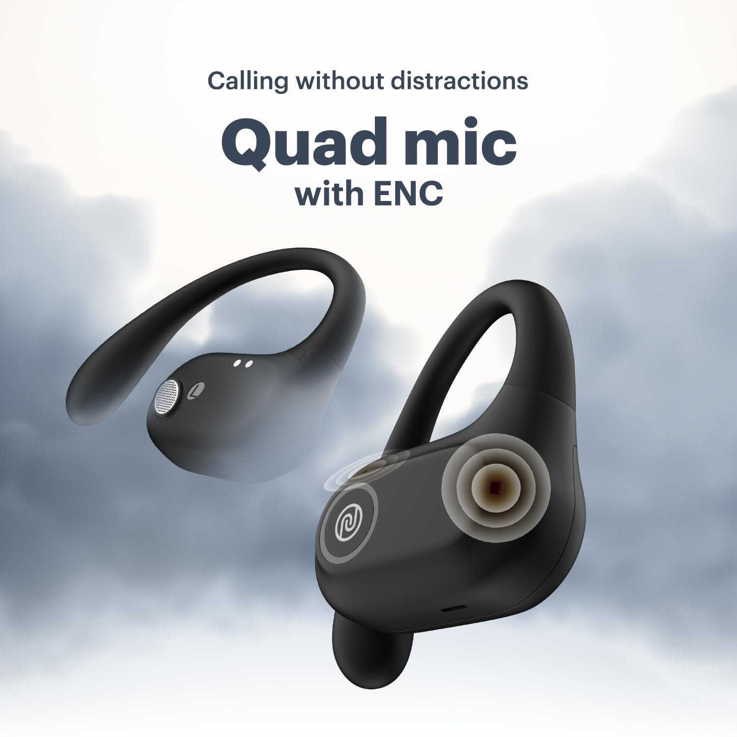 Noise Pure Pods Wireless Open Ear Earbuds with AirWave™ Technology,Up-to 80H Playtime,Quad Mic with ENC,16mm Neodymium Dynamic Driver,Detachable Pure Band,BTv5.3 (Power Black) - Image 9