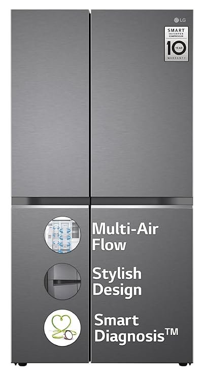 LG 655 L Frost-Free Smart Inverter Double Door Side-By-Side Refrigerator (GL-B257HDSY, Dazzle Steel, Express Freeze | Multi Air-Flow)