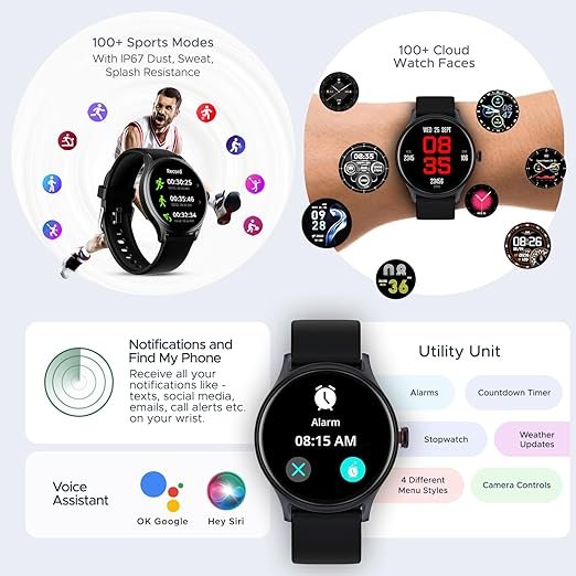 boAt Lunar Vista w/Large 1.52" (3.8 cm) HD Always on Display,550 Nits Brightness, Functional Crown,100+ Sports Mode, Heart Rate & Sp02 Monitoring, Fitness Smart Watch for Men & Women(Black) - Image 2