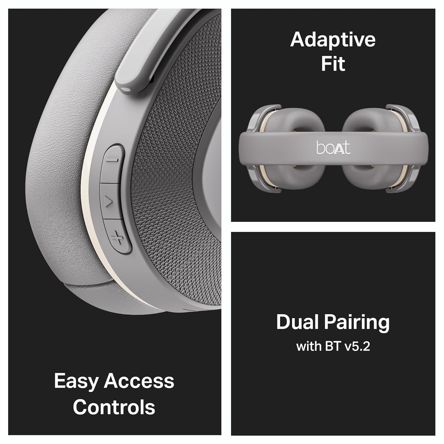 boAt 2025 Launch Rockerz 413, 60H Battery, 40Mm Drivers, Dual Pair,ENx Tech, Low Latency, Stream Ad Free Music via App Support, Bluetooth Headphones, Wireless Over Ear Headphone with Mic (Ash Grey) - Image 2