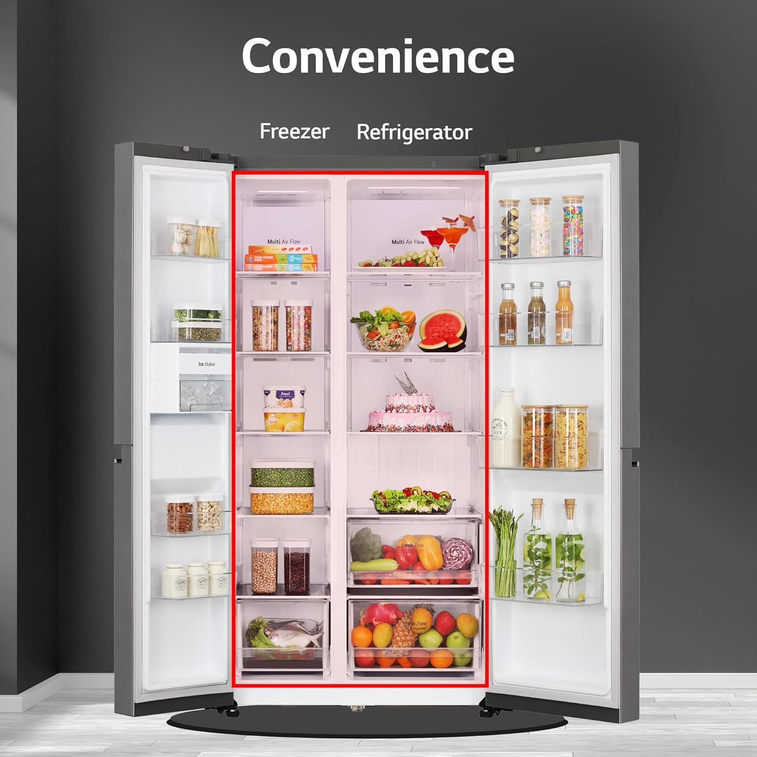 LG 655 L Frost-Free Smart Inverter Double Door Side-By-Side Refrigerator (GL-B257HDSY, Dazzle Steel, Express Freeze | Multi Air-Flow) - Image 8
