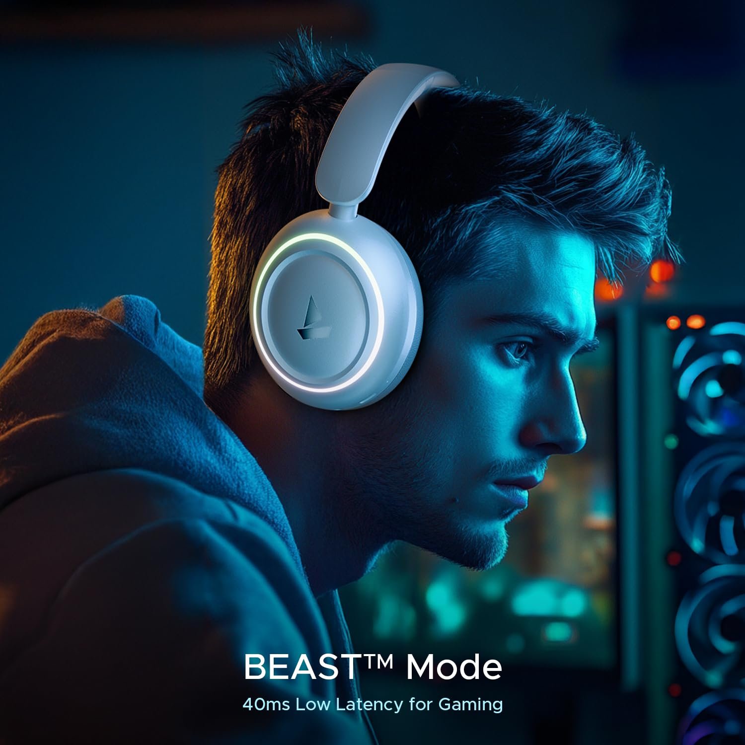 boAt Rockerz 480, RGB LEDs,6 Light Modes, 40mm Drivers,Beast Mode, 60H Battery, ENx Tech, Stream Ad Free Music via App Support, Bluetooth Headphones, Wireless Over Ear Headphone with Mic (White Sabre - Image 6