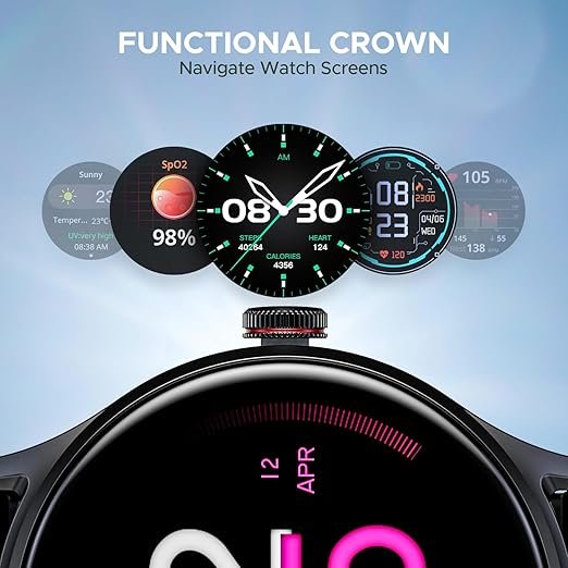 boAt Lunar Vista w/Large 1.52" (3.8 cm) HD Always on Display,550 Nits Brightness, Functional Crown,100+ Sports Mode, Heart Rate & Sp02 Monitoring, Fitness Smart Watch for Men & Women(Black) - Image 5