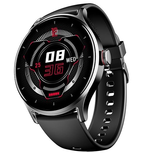 boAt Lunar Vista w/Large 1.52" (3.8 cm) HD Always on Display,550 Nits Brightness, Functional Crown,100+ Sports Mode, Heart Rate & Sp02 Monitoring, Fitness Smart Watch for Men & Women(Black)