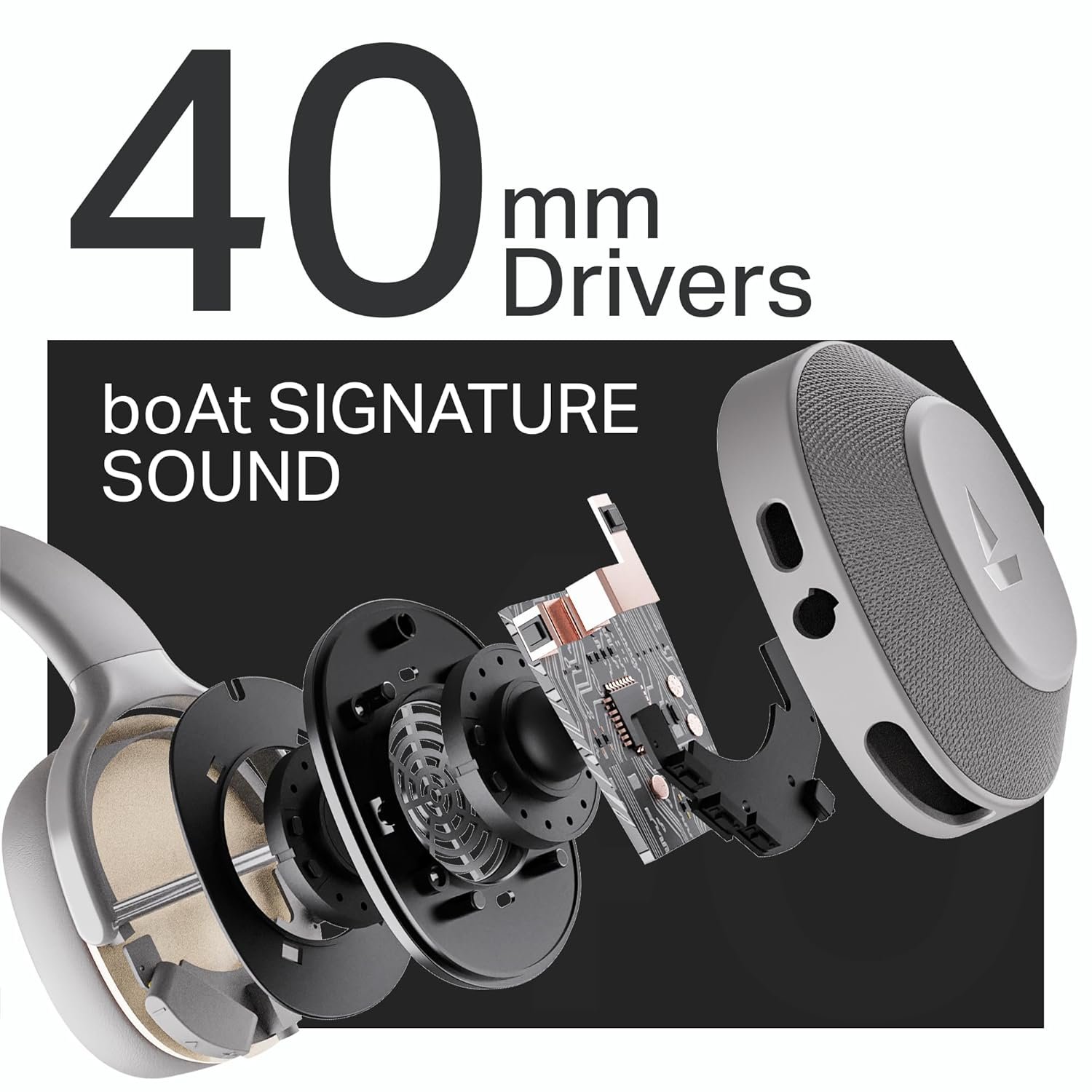 boAt 2025 Launch Rockerz 413, 60H Battery, 40Mm Drivers, Dual Pair,ENx Tech, Low Latency, Stream Ad Free Music via App Support, Bluetooth Headphones, Wireless Over Ear Headphone with Mic (Ash Grey) - Image 5