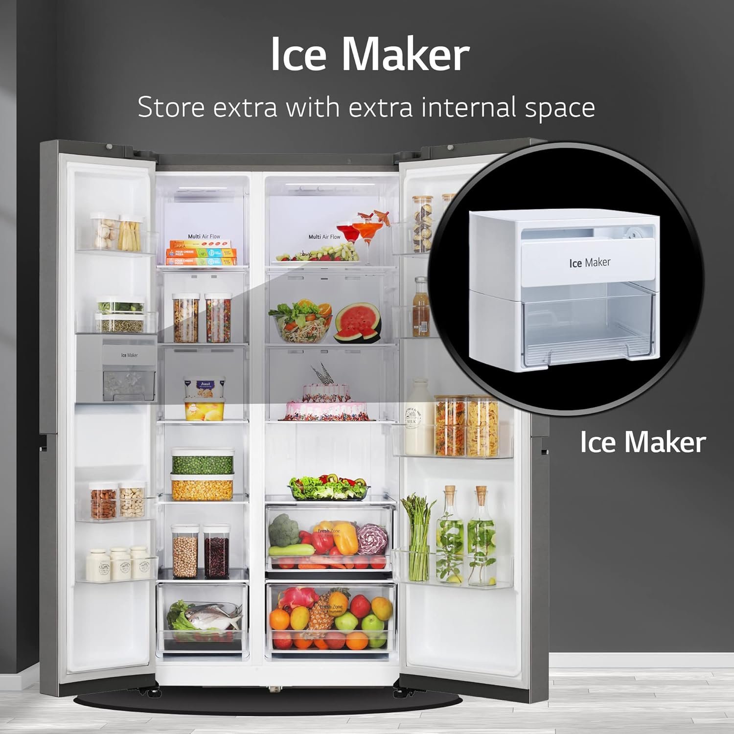 LG 655 L Frost-Free Smart Inverter Double Door Side-By-Side Refrigerator (GL-B257HDSY, Dazzle Steel, Express Freeze | Multi Air-Flow) - Image 10