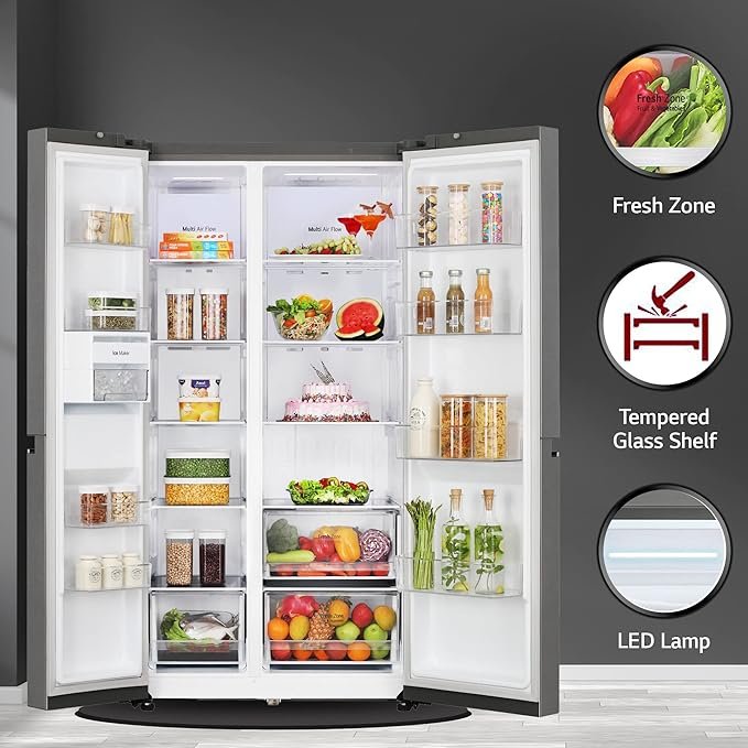 LG 655 L Frost-Free Smart Inverter Double Door Side-By-Side Refrigerator (GL-B257HDSY, Dazzle Steel, Express Freeze | Multi Air-Flow) - Image 12