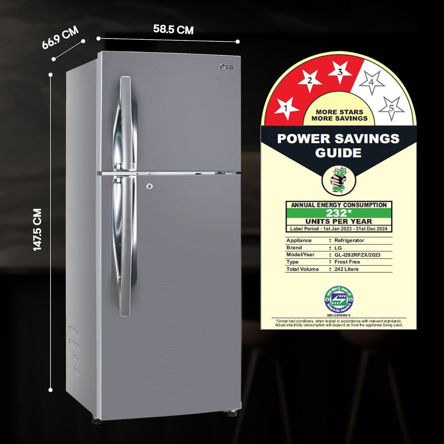 LG 242 L 3 Star Smart Inverter Frost-Free Double Door Refrigerator (GL-I292RPZX, Shiny Steel, Door Cooling+) - Image 14