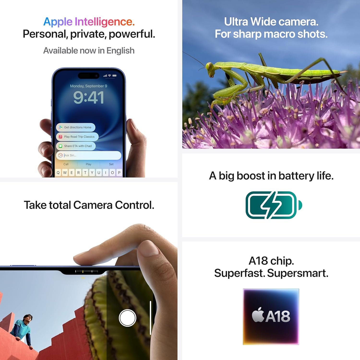 iPhone 16 128 GB: 5G Mobile Phone with Camera Control, A18 Chip and a Big Boost in Battery Life. Works with AirPods; White - Image 3