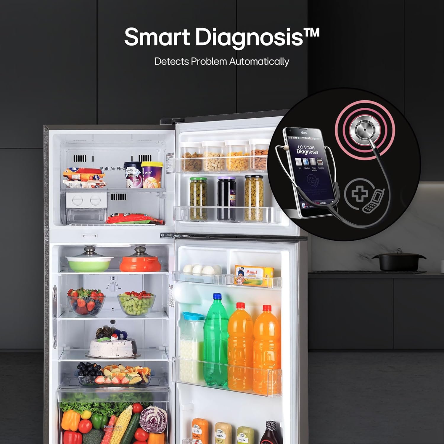 LG 242 L 3 Star Smart Inverter Frost-Free Double Door Refrigerator (GL-I292RPZX, Shiny Steel, Door Cooling+) - Image 6